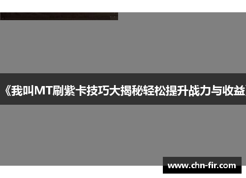 《我叫MT刷紫卡技巧大揭秘轻松提升战力与收益》